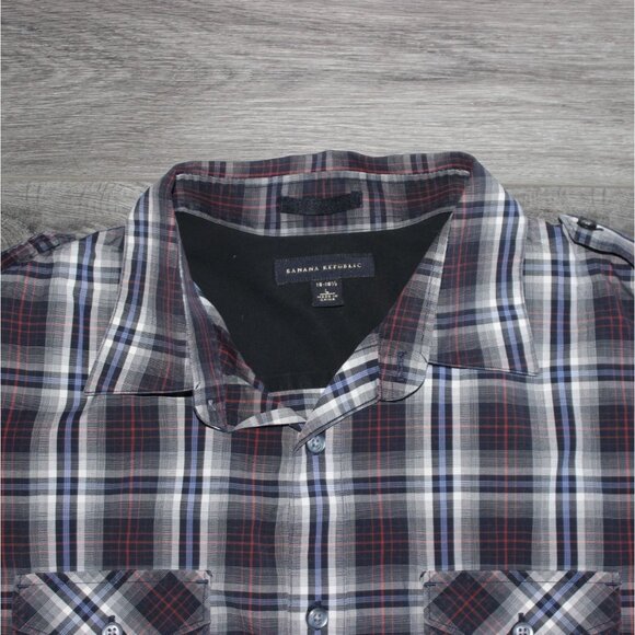 Banana Republic Mens Button Front Plaid Shirt-Blue/Black-Size Large-16-16.5 - Picture 3 of 9